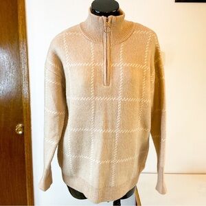 RACHEL ZOE Plaid Quarter-Zip Sweater | Cream Knit | Size M